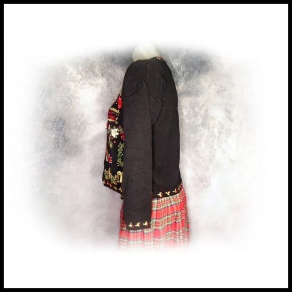 Black Christmas Sweater Lavish Ornate NOT UGLY Holiday Tiara Vintage - Picture 10 of 15